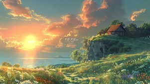 唯美晚霞湖泊