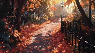 秋日落叶公园小路