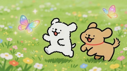 线条小狗-欢快草地玩耍