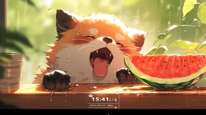 夏天吃西瓜的小熊猫