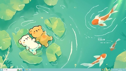 池塘荷叶上小熊