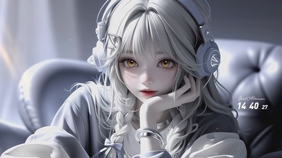 可爱室内耳机少女