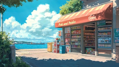 夏日晴天海边便利店