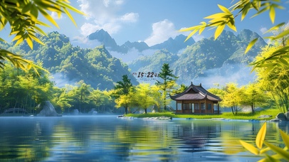 4K竹林山涧湖水