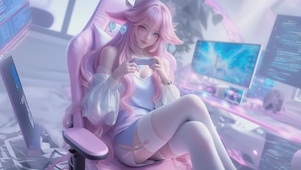 甜美粉色系电竞女孩