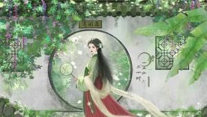 4K唯美古风庭院少女