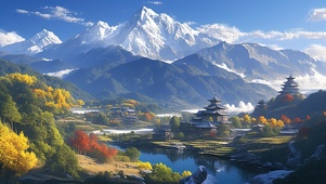 雪山下的古建筑