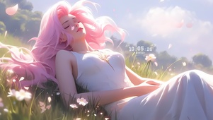 山坡鲜花女孩