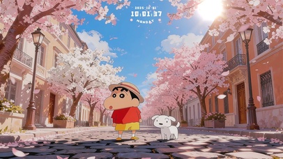 小新和小白治愈春日漫步 时钟版