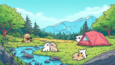 和线条小狗一起露营吧