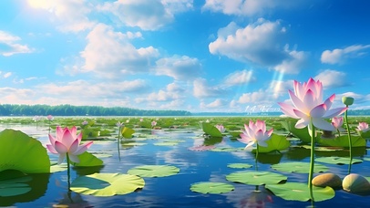 蓝天下的荷花池