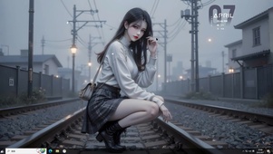 少女蹲在轨道上