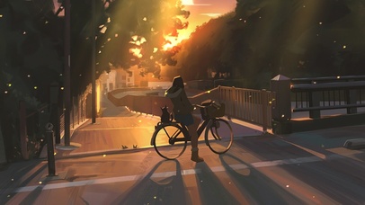 光照沐浴下的少女与猫