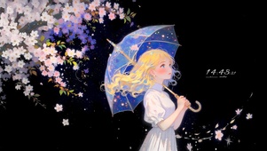 鲜花打伞女孩