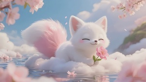 可爱樱花白狐