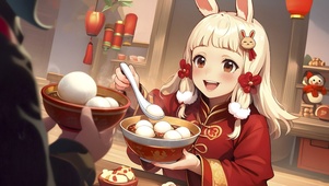 新年喜庆吉祥女孩吃汤圆02