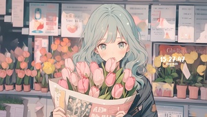 动漫捧花女孩