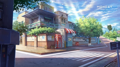 唯美治愈动漫街道（真实时间）