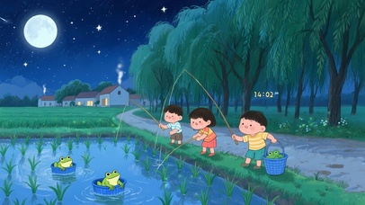 童年乡村夜钓