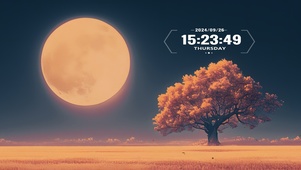 秋月夜，满月下的大树