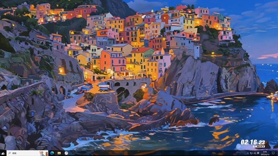 傍晚海边小镇的异国风情