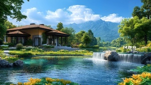 护眼山间别墅溪流