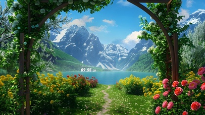 白云雪山湖水森林