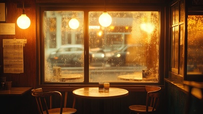 雨中黄昏的街角咖啡馆