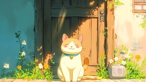门前可爱橘猫