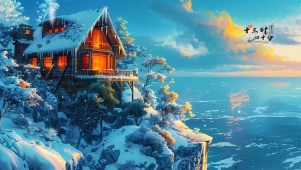 雪景海边小屋