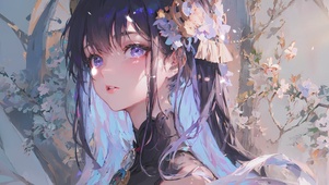 唯美落花古风少女