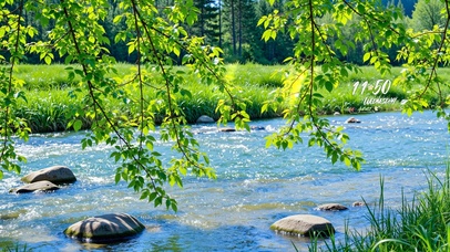 护眼夏日树荫小河边