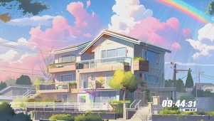 护眼晚霞房屋景色