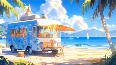 4k海边浪漫餐车