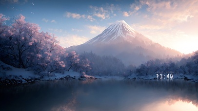 唯美 樱花雪山湖泊