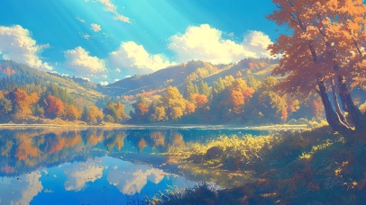 静谧治愈山中湖泊