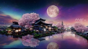 樱花水乡月影