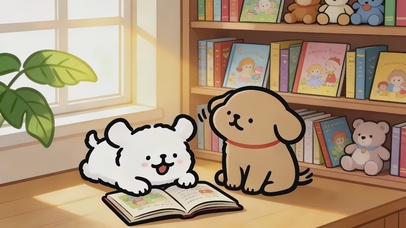 线条小狗快乐读书时光