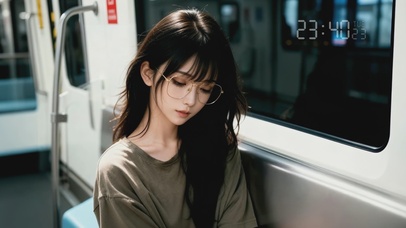地铁上的少女