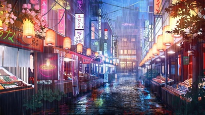 4K赛博朋克雨夜晚日系街道风景