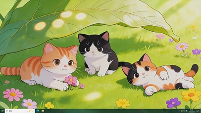 可爱调皮草地猫咪主题