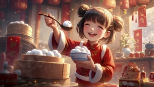 新年喜庆吉祥女孩吃汤圆05