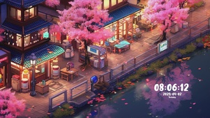 樱花溪流景色