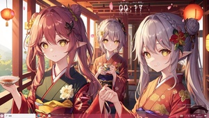 4k可爱妖精和服美少女3人