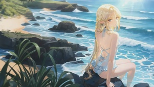 海边泳衣少女私语