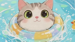 萌猫猫戏水