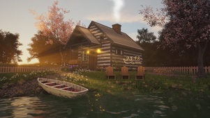 夕阳湖边小屋