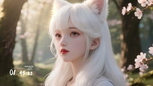 桃林白发小狐妖