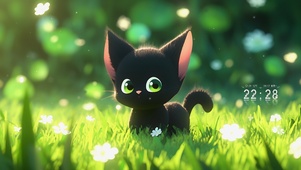 草地清纯小黑猫