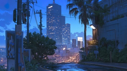 静谧雨天都市街道夜景